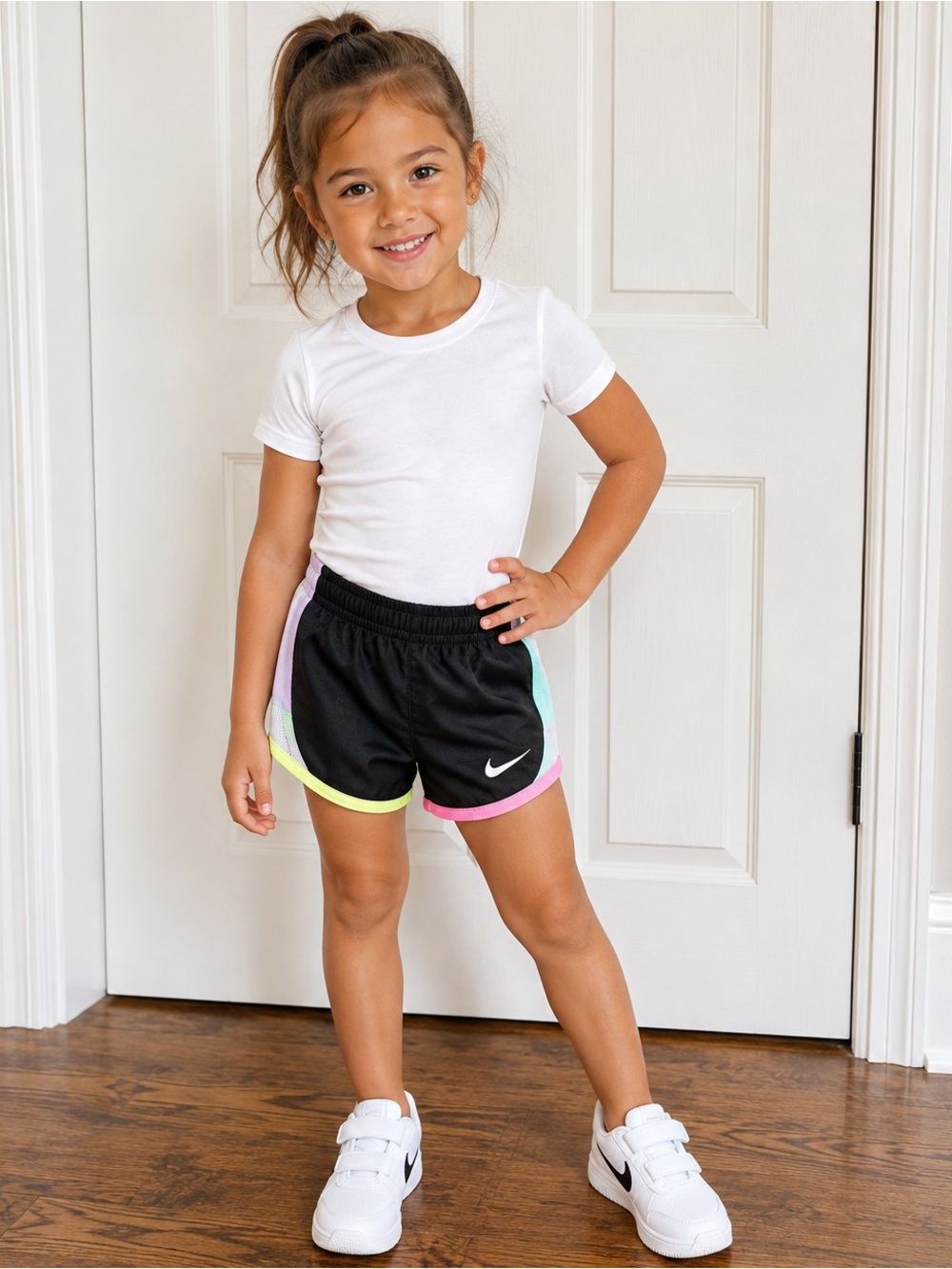 Nike Dri-FIT Girls Running Shorts Black Multicolor Trim NWT Youth Size 5-6